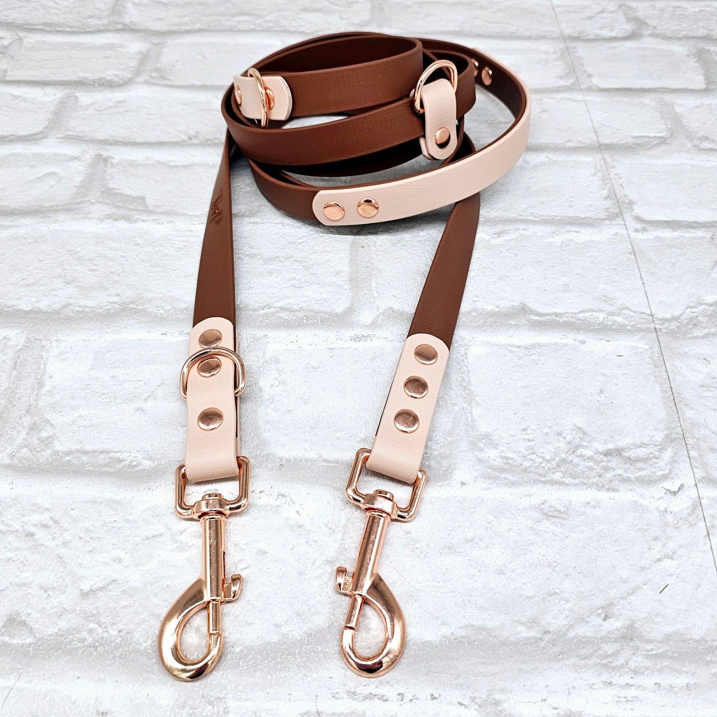 Brown & Powder Pearl - Waterproof BioThane© handsfree Dog Training Lead