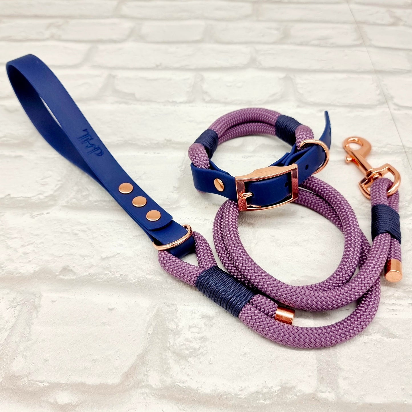Mauve & Navy - Classic Rope Dog Lead