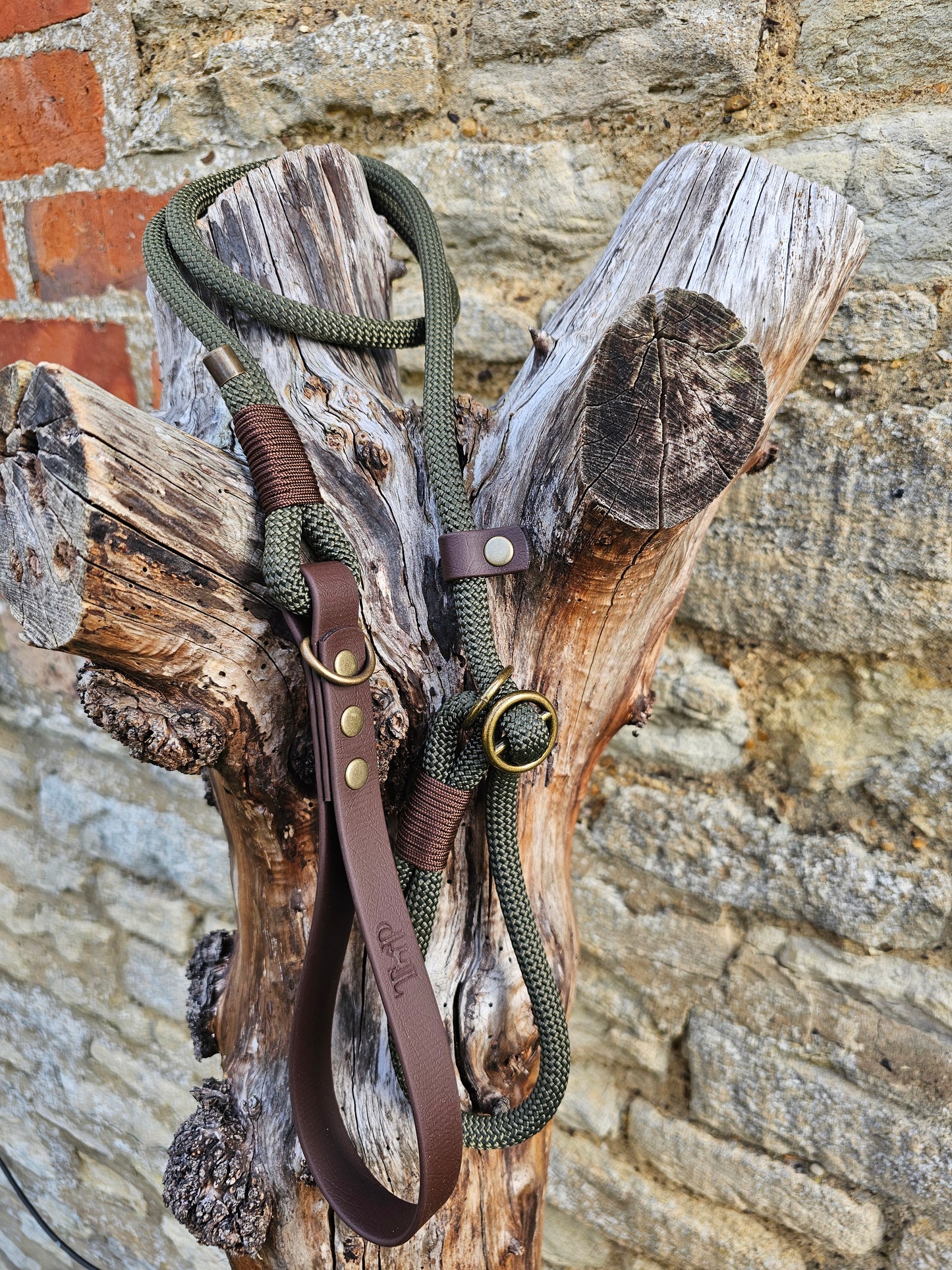 Army Green & Dark Brown - Classic Rope Slip Lead / Figure 8 Dog Lead