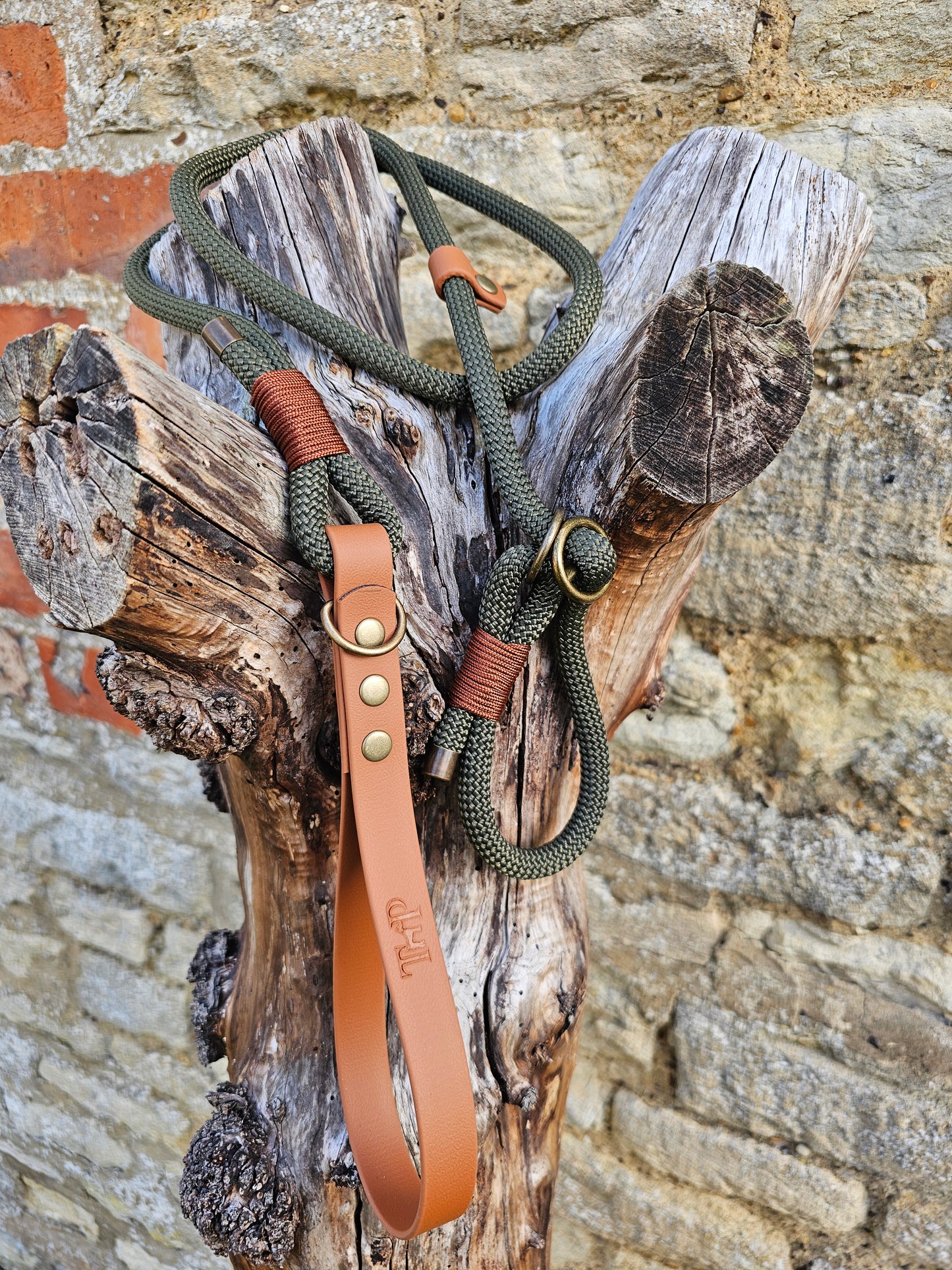 Army Green & Tan - Classic Rope Slip Lead / Figure 8 Dog Lead