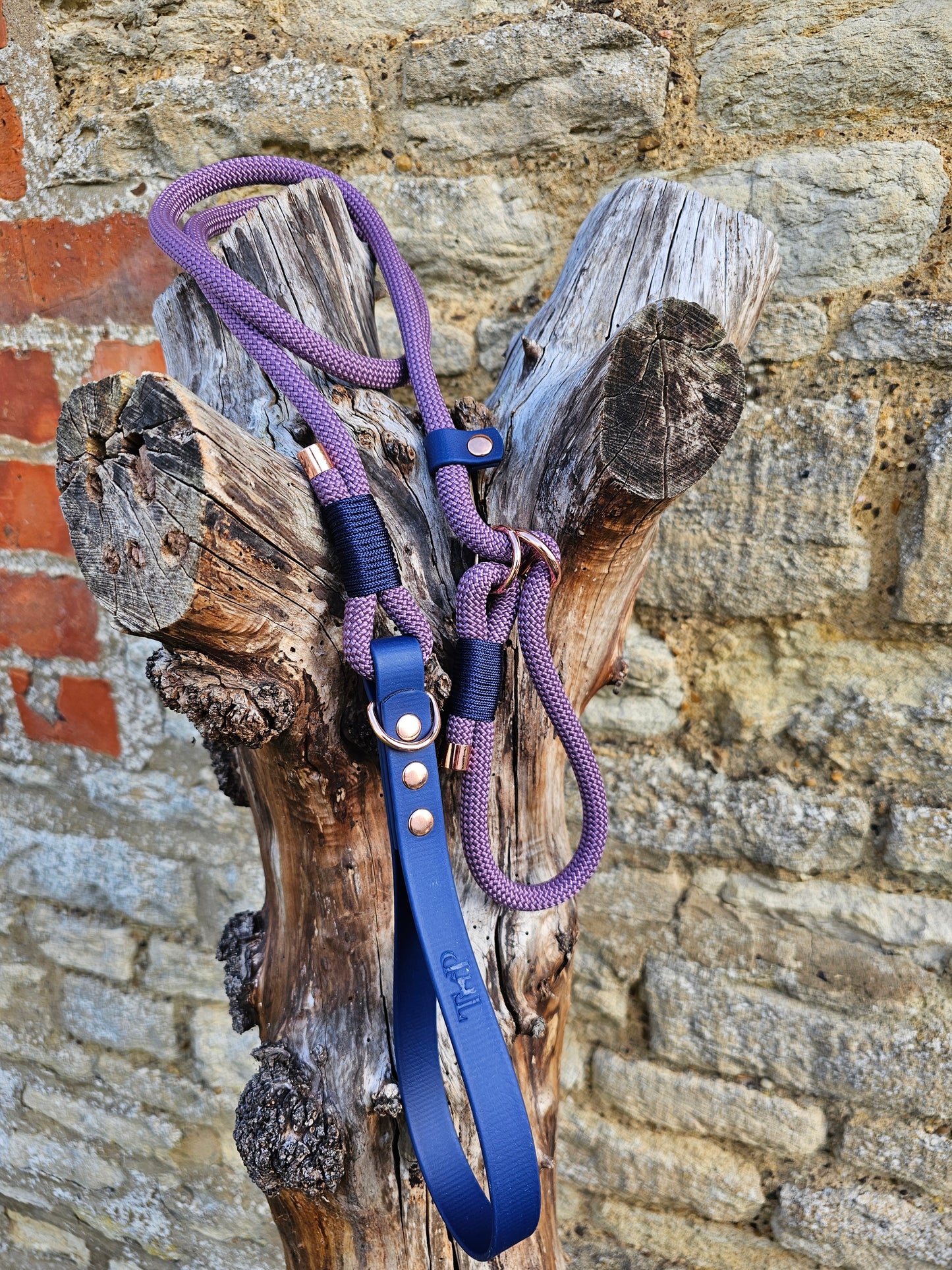 Mauve & Navy - Classic Rope Slip Lead / Figure 8 Dog Lead