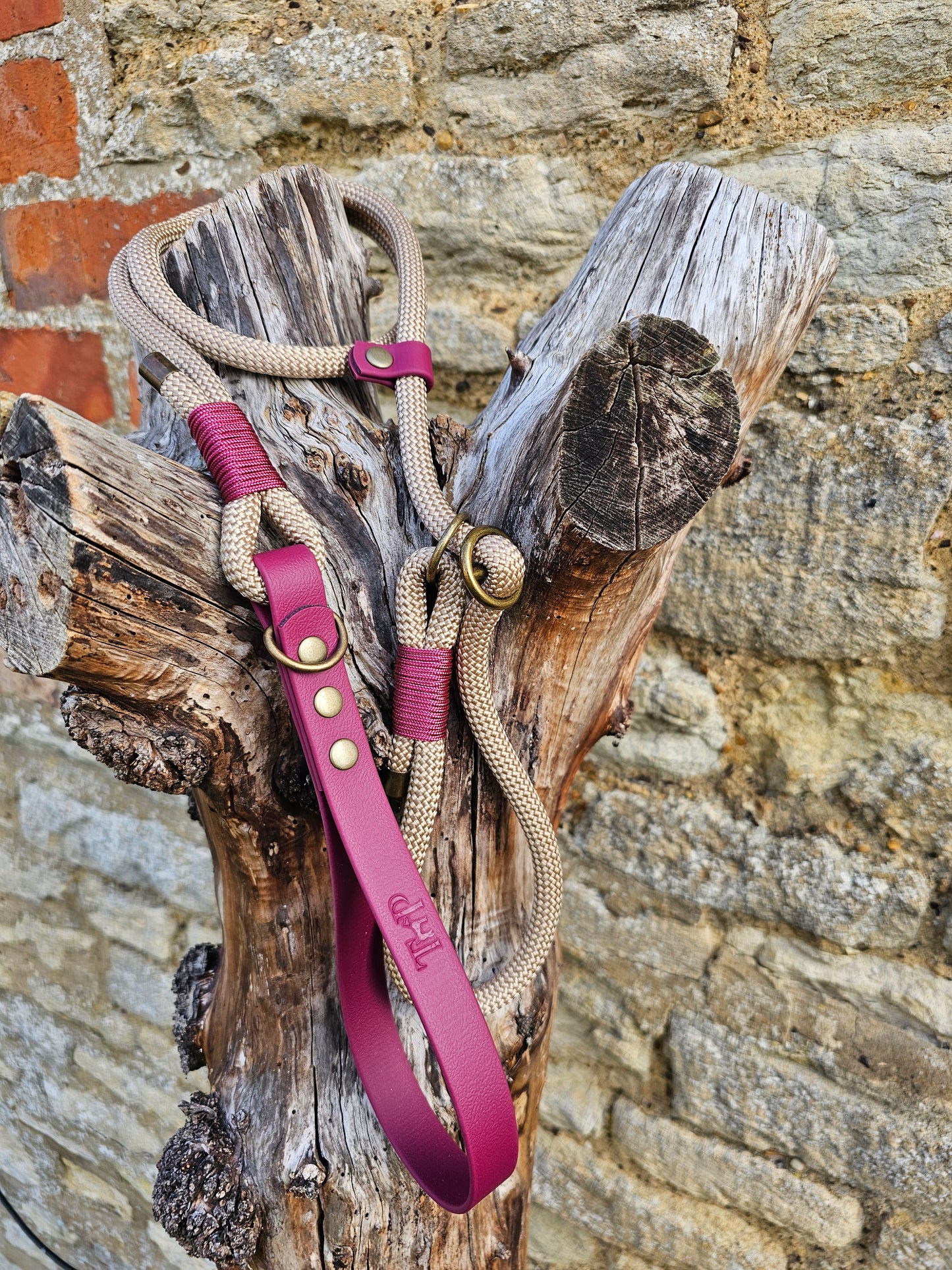 Sand & Burgundy - Classic Rope Slip Lead / Figure 8 Dog Lead