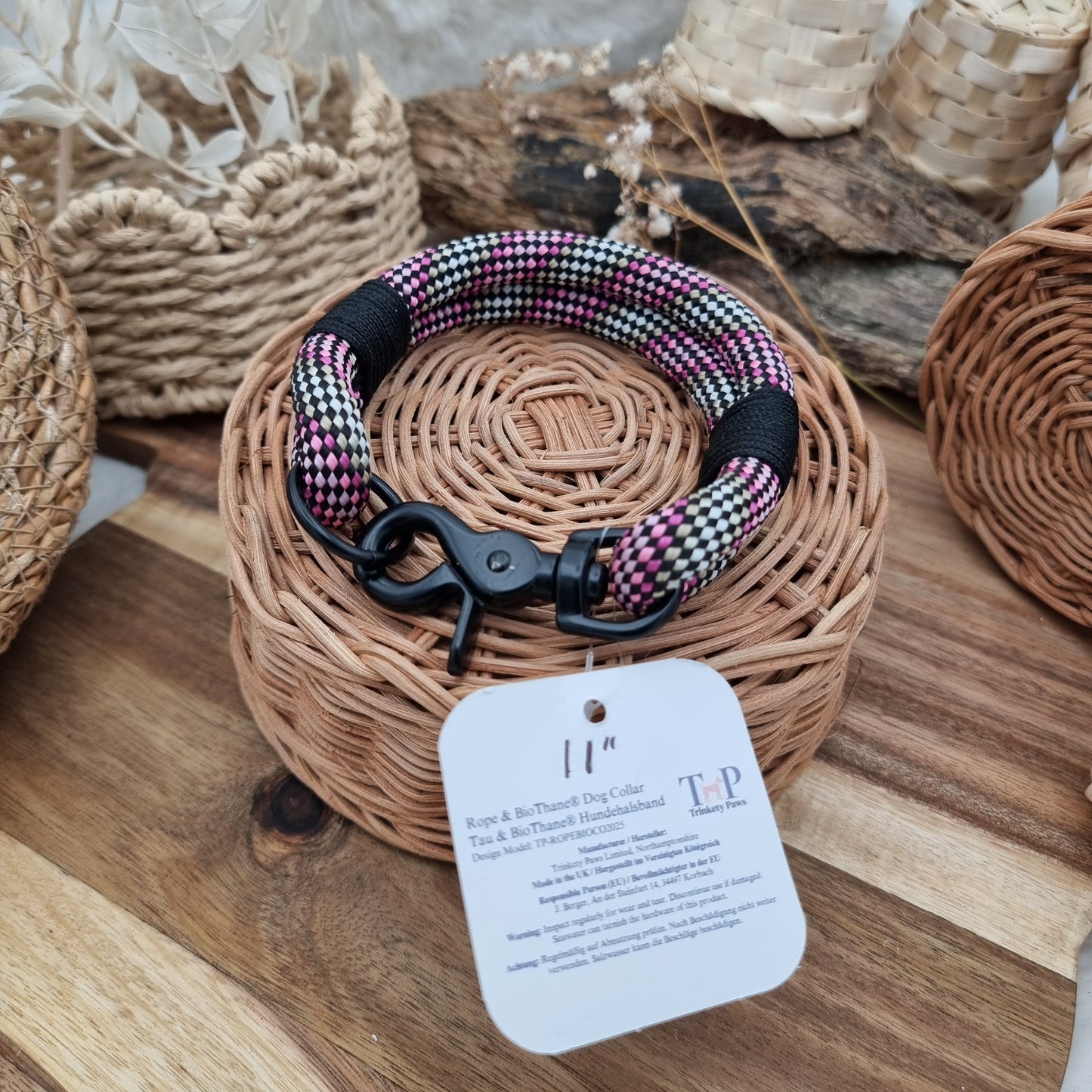 Rope Dog Collar - Harlequin- (Fits Neck Size 10" Range XS)