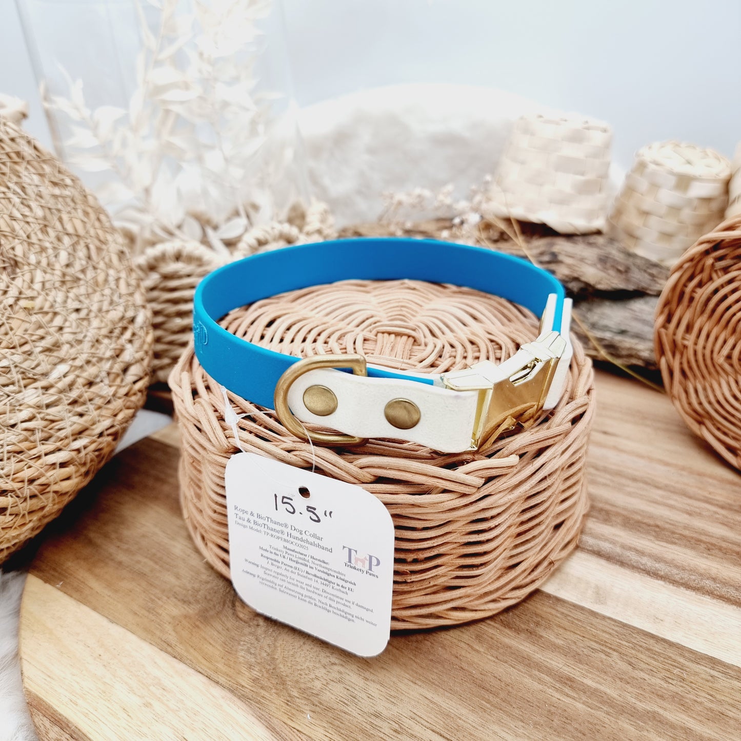 Biothane Dog Collar (fixed size) - Blue/White (G) - (Fits Neck Size 14" Range S/M)