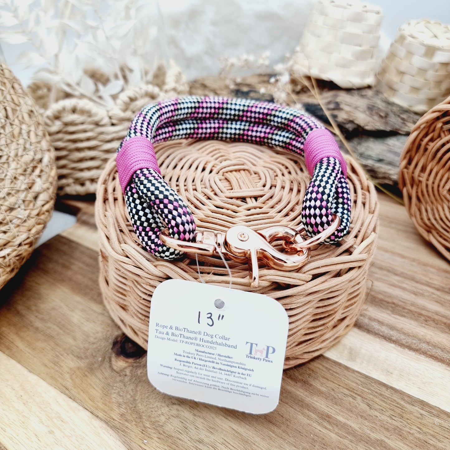 Rope Dog Collar - Harlequin- (Fits Neck Size 12" - Range S)