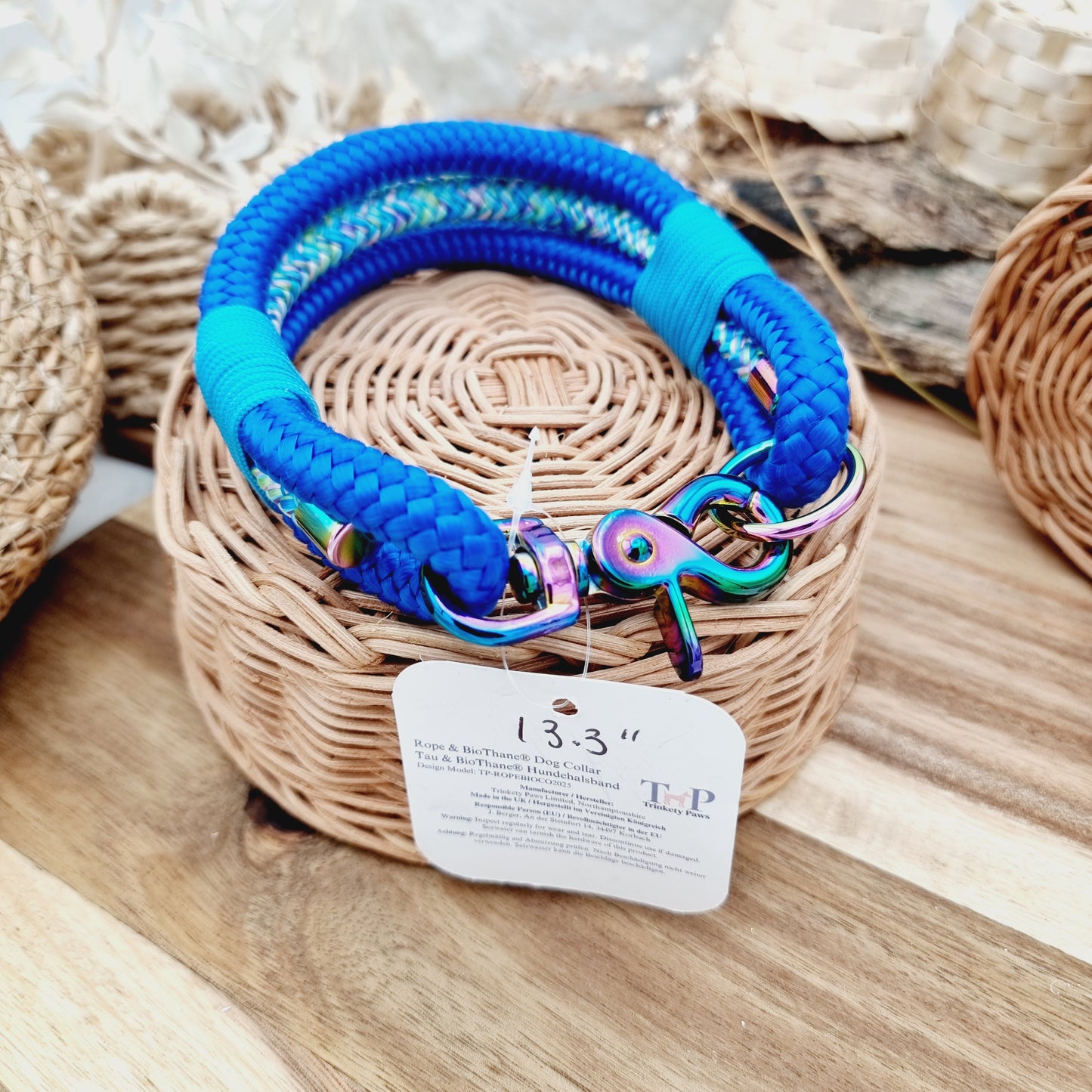 Rope Dog Collar - Blue/Mermaid - (Fits Neck Size 12" - Range S)