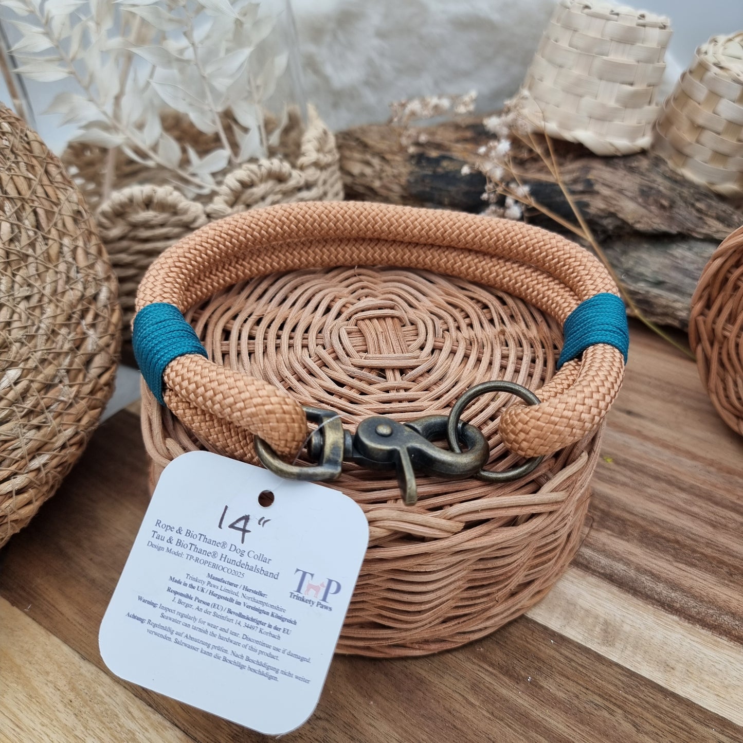 Rope Dog Collar - Copper - (Fits Neck Size 13" - Range S)