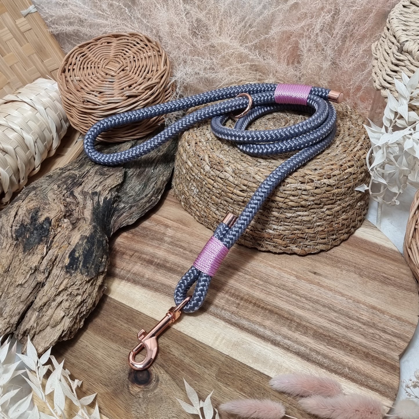 Grey/Pink RG (120cm length) Rope Dog Lead