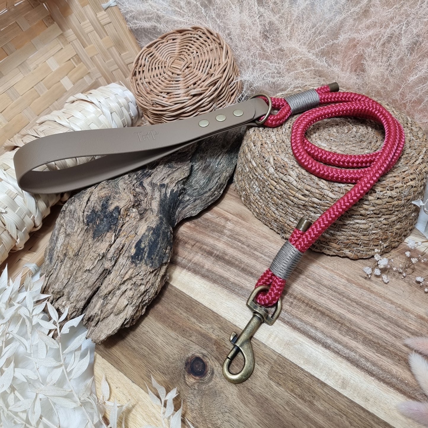 Red & Olive AB (120cm length) Rope Biothane Dog Lead