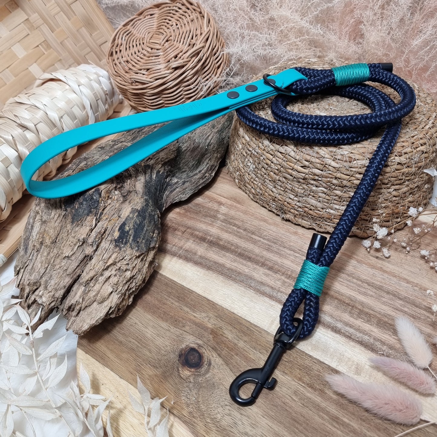 Navy & Teal BL - (120cm length) Rope Biothane Dog Lead