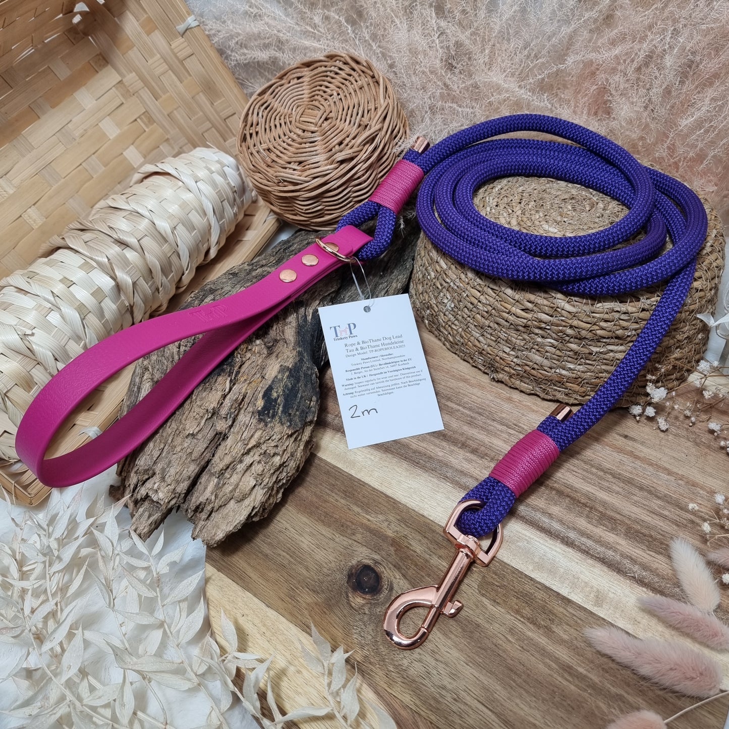 Purple & Magenta RG - (200cm length) Rope Biothane Dog Lead