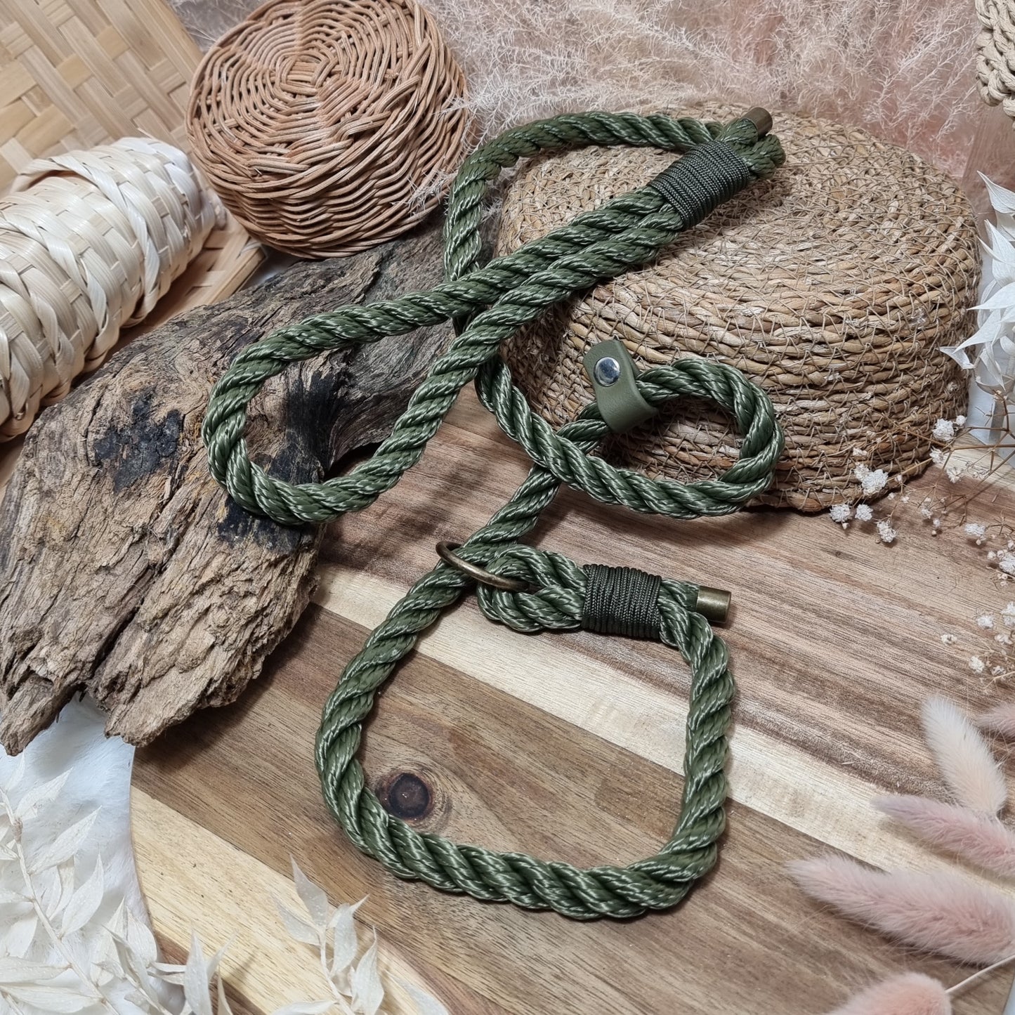 Olive Twisted - (90cm length / 10mm Rope) Rope Dog Slip Lead