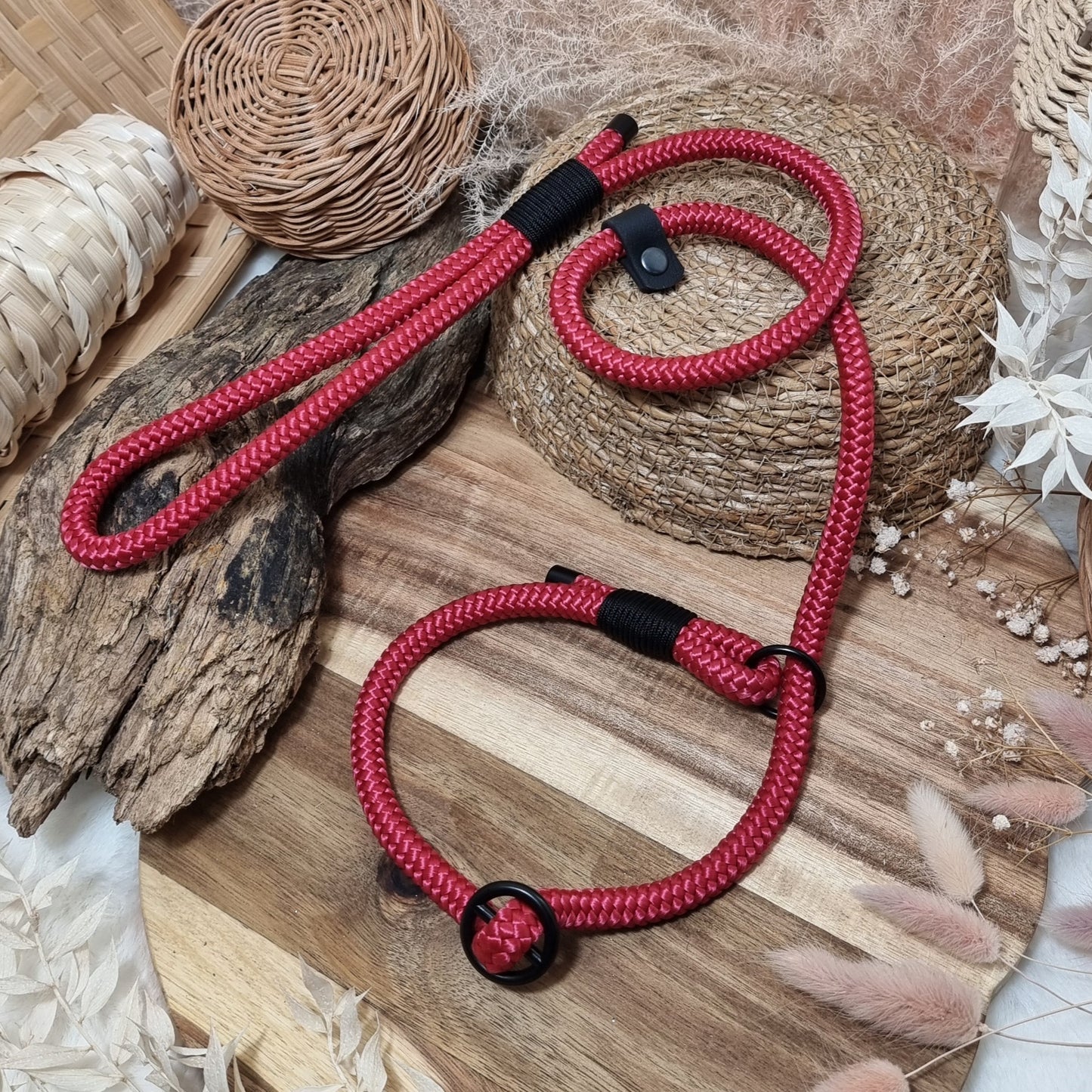 Red BL - (90cm length / 10mm Rope) Rope Dog Slip Lead