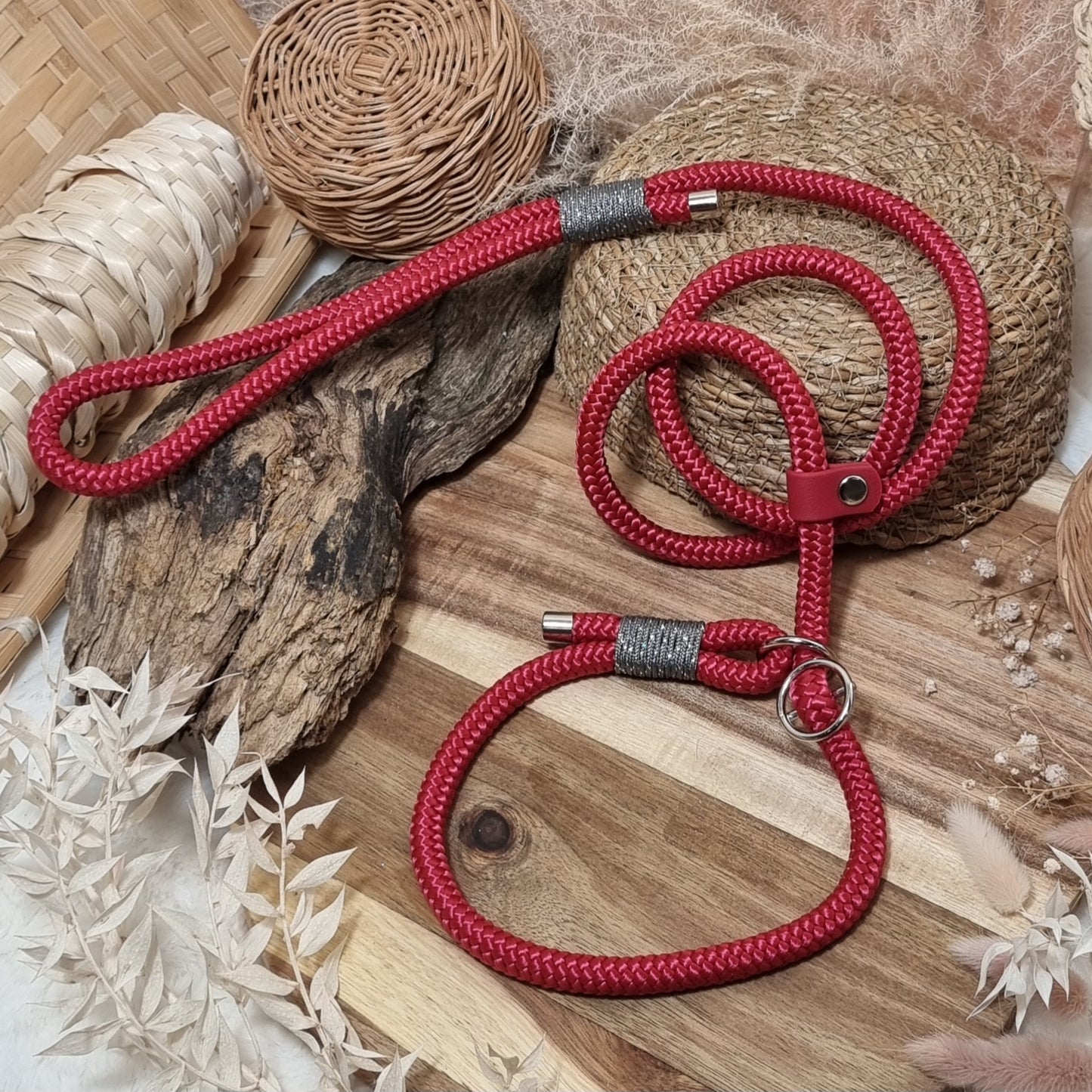 Red - (120cm length / 10mm Rope) Rope Dog Slip Lead