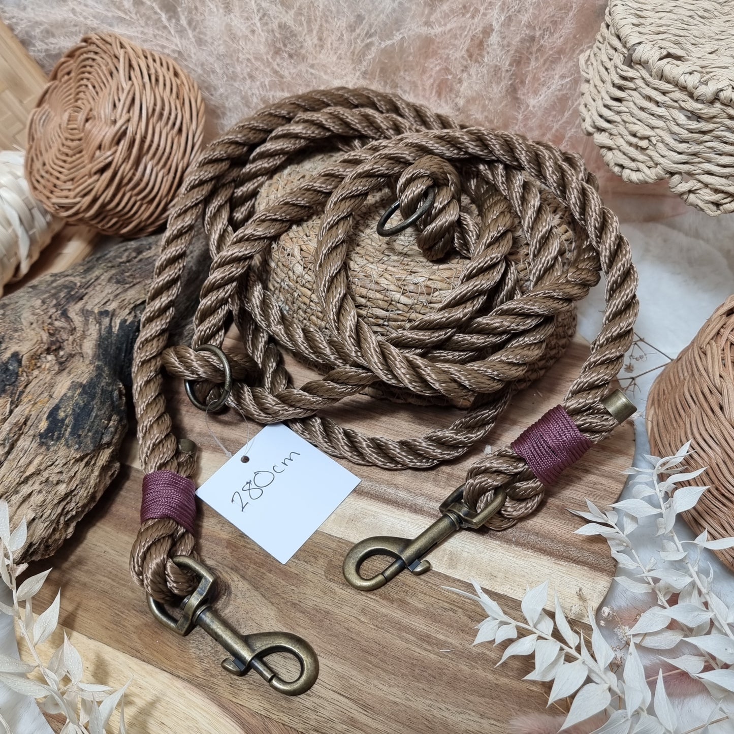 Dark Brown Twisted - 280cm length (12mm width) Rope Training Lead