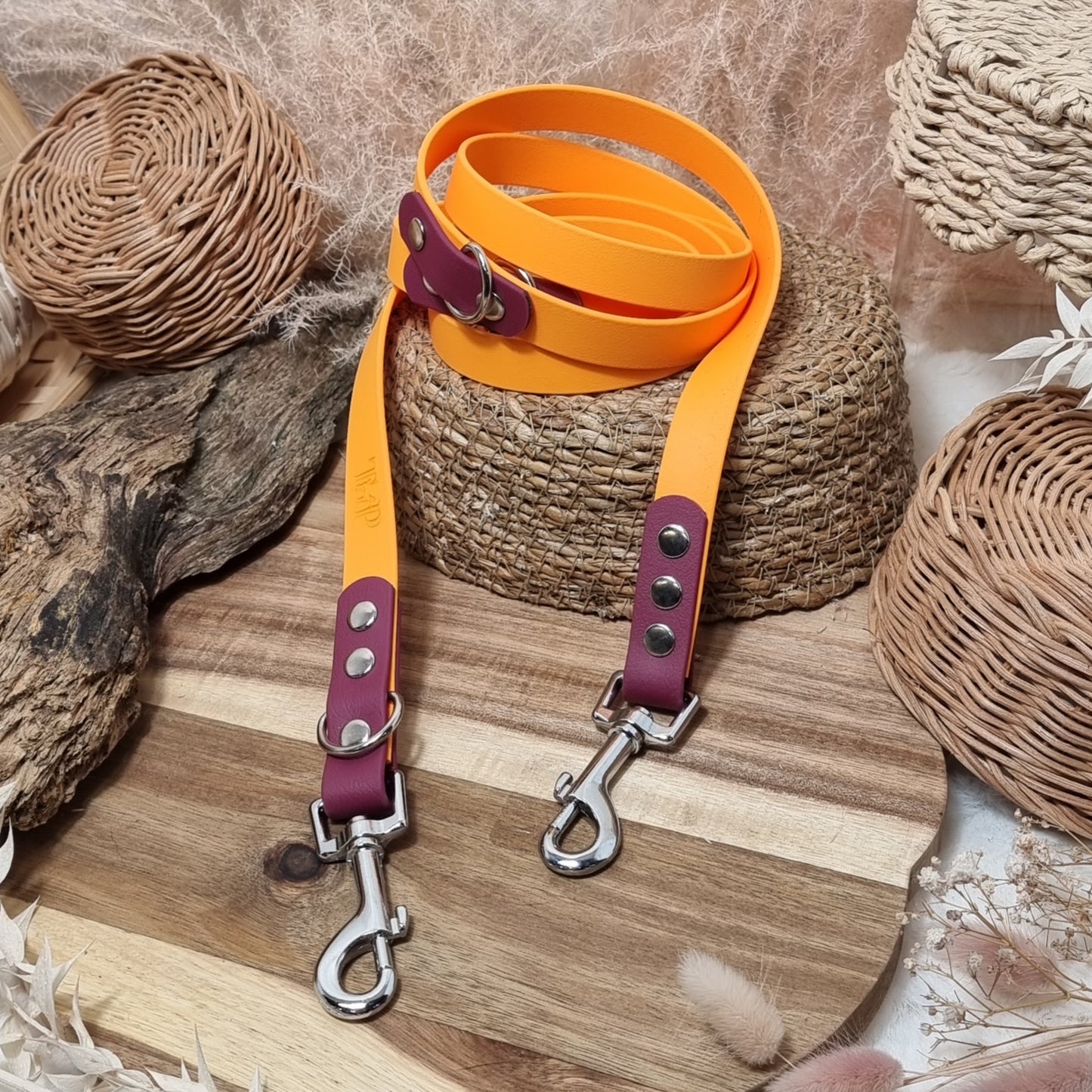 Orange & Wine SI - 180cm (6ft) Waterproof Webbing Dog Training Lead (double-ended Lead