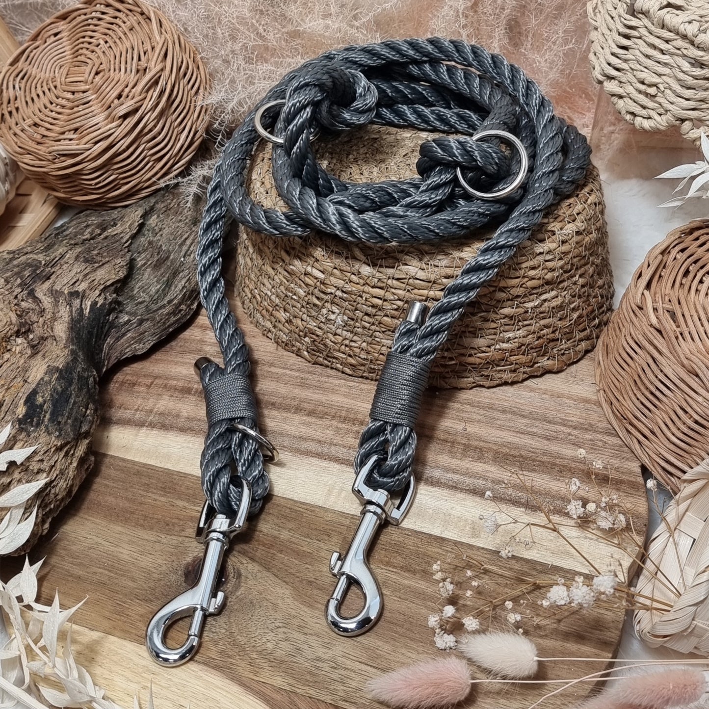 Grey SI - 245cm (8ft) length Rope Training Lead (10mm Rope)