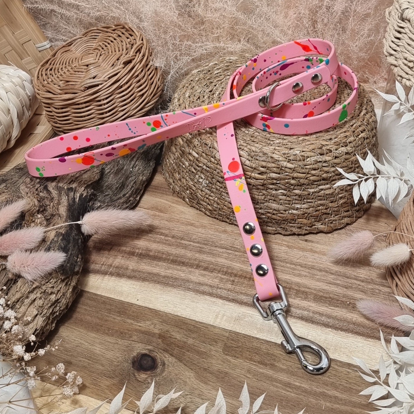 Baby Pink Splash- (120cm length / Regular) Biothane Dog Lead