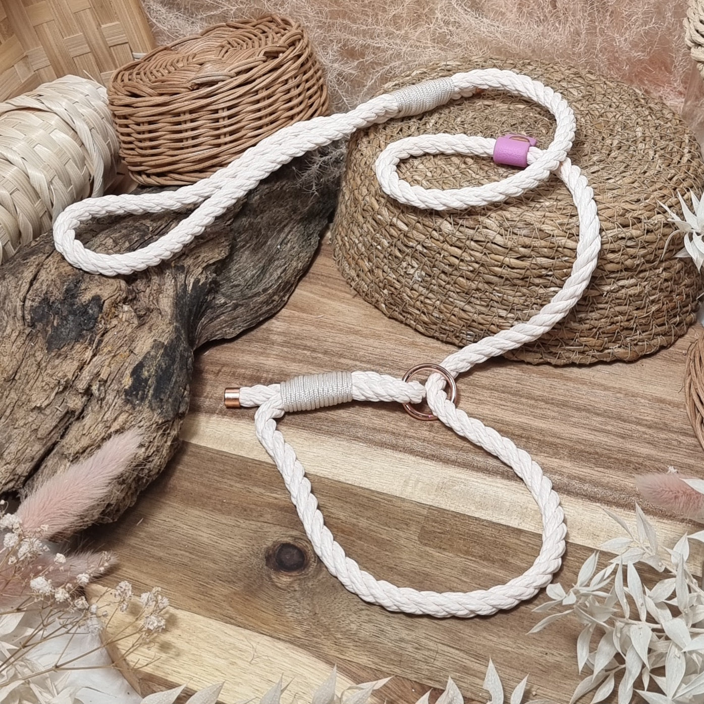 Cream Twisted - (90cm length / 8mm Rope) Rope Dog Slip Lead