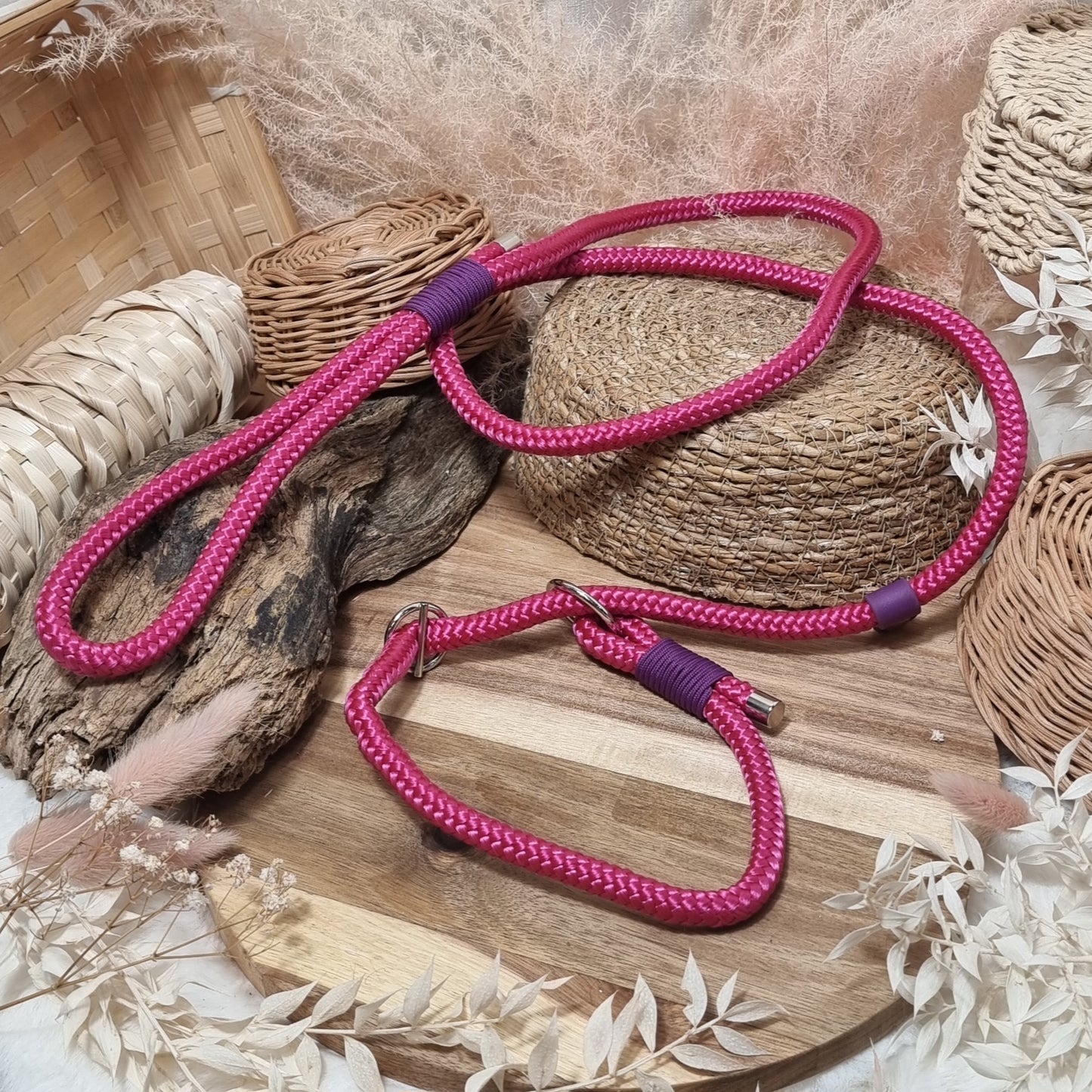 Pink & Purple - (130cm length / 10mm Rope) Rope Dog Slip Lead