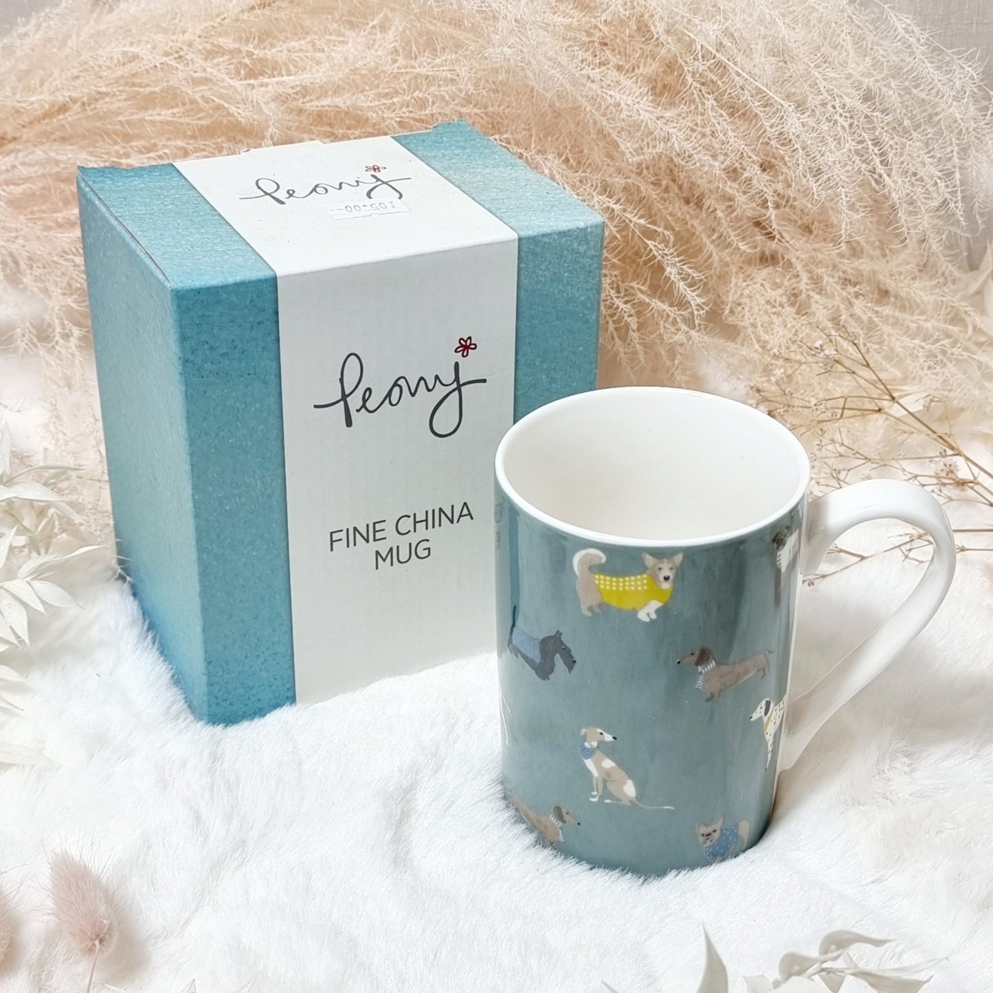 Peony Mug with Dog Print