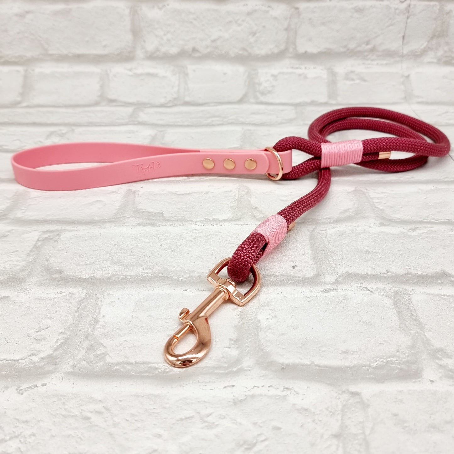 Burgundy & Baby Pink - Classic Rope Dog Lead