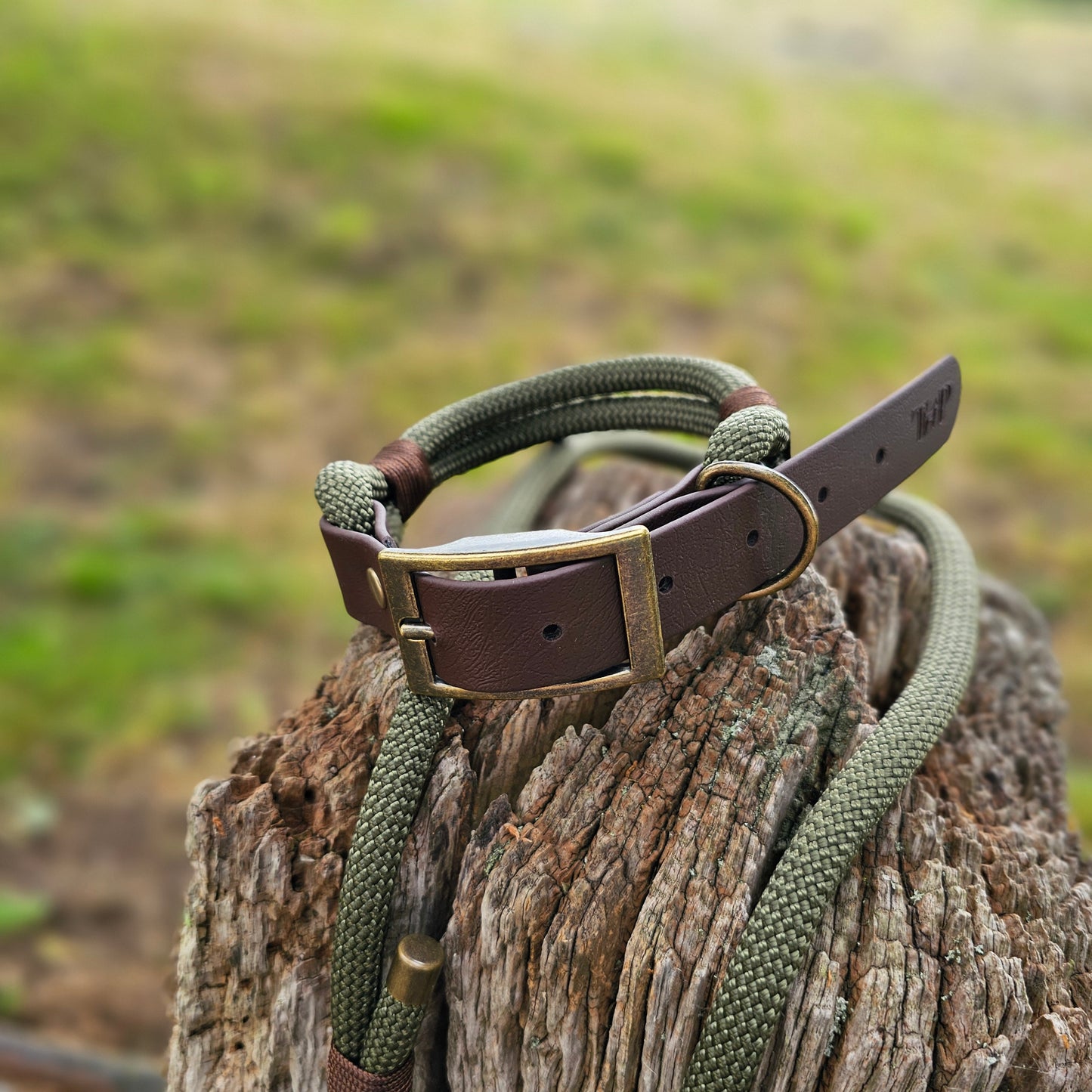 Army Green & Dark Brown - Classic Rope Dog Collar