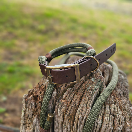 Army Green & Dark Brown - Classic Rope Dog Collar