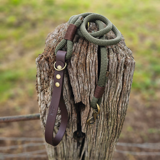 Army Green & Dark Brown - Classic Rope Dog Lead