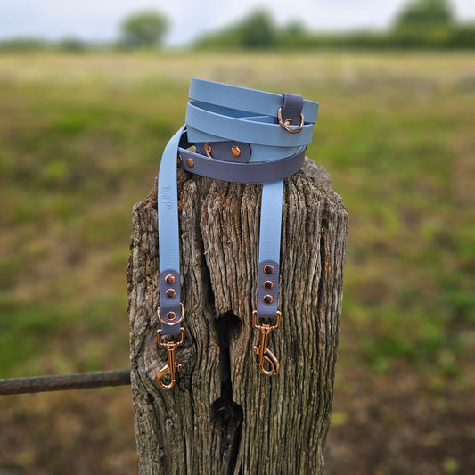 Baby Blue & Grey - Waterproof BioThane© handsfree Dog Training Lead