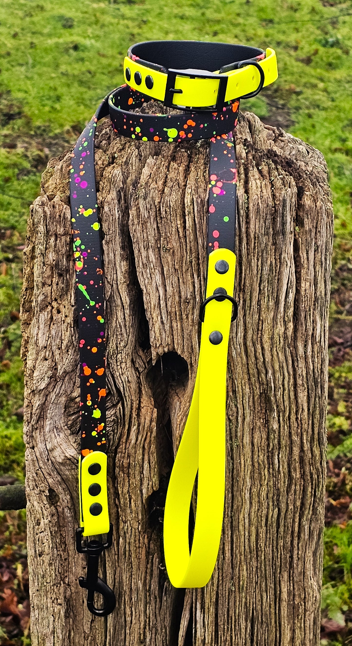 Neon Yellow - Waterproof BioThane© Splatter Dog Collar - Neon Collection