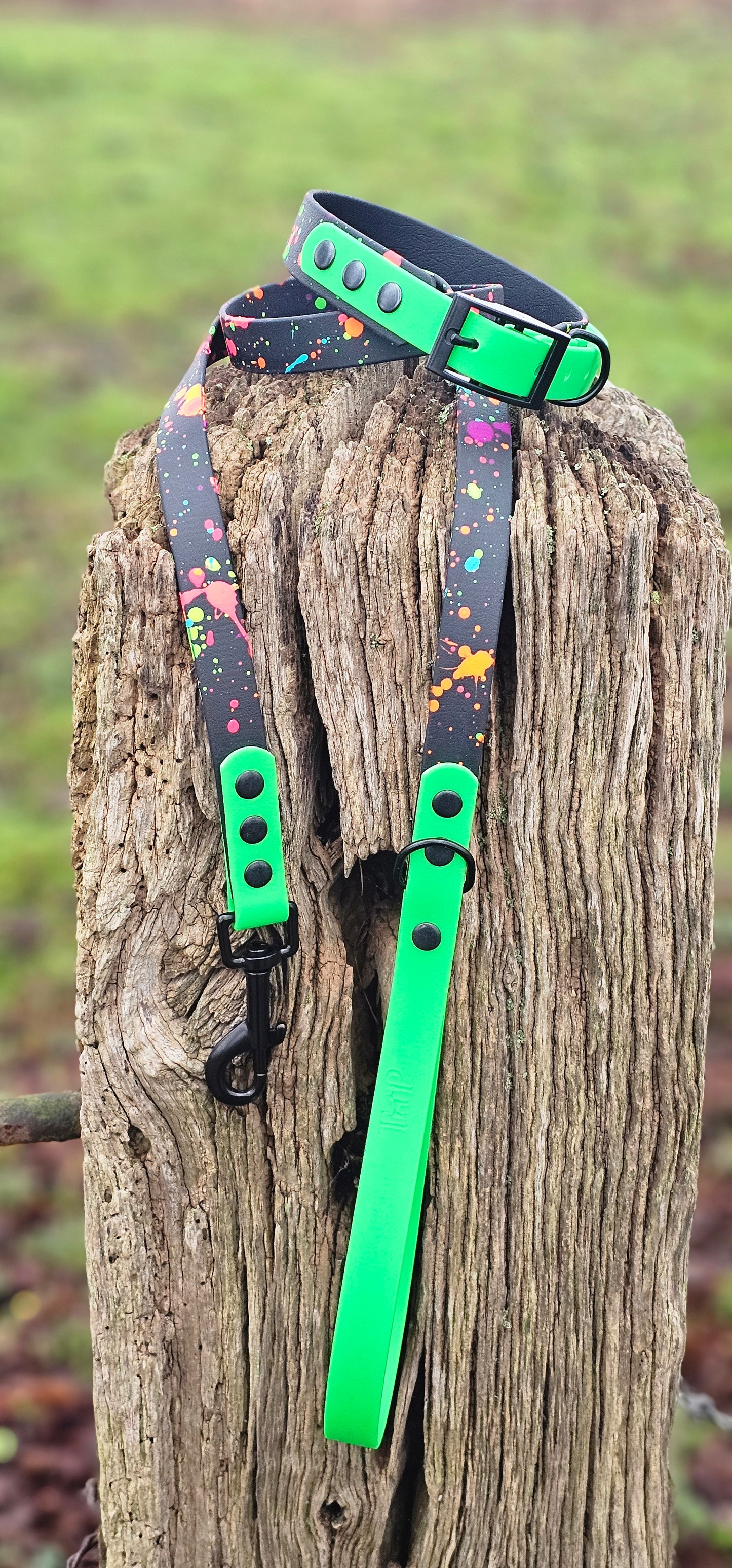 Neon Green - Waterproof BioThane© Splatter Dog Collar - Neon Collection