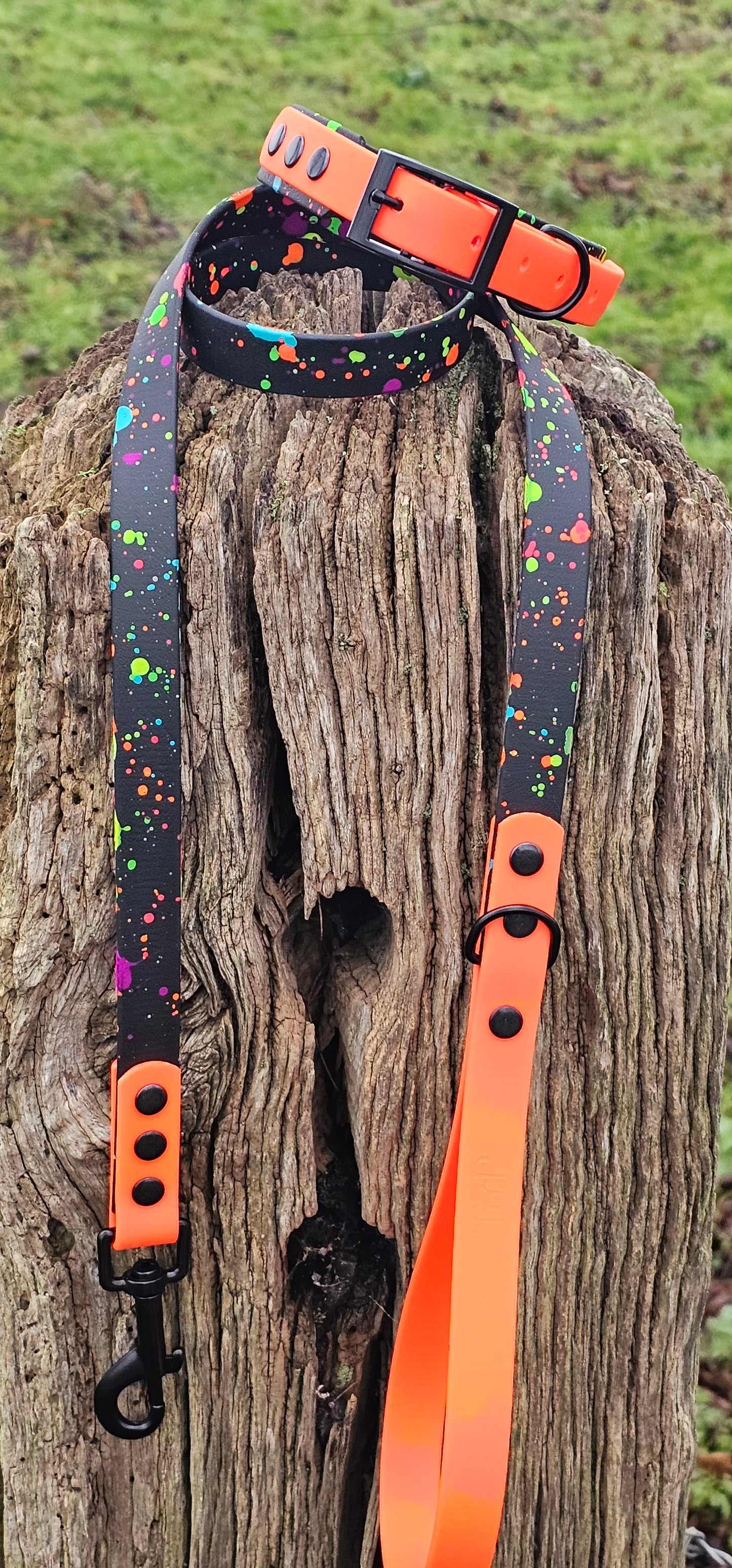 Neon Orange - Waterproof BioThane© Splatter Dog Collar - Neon Collection