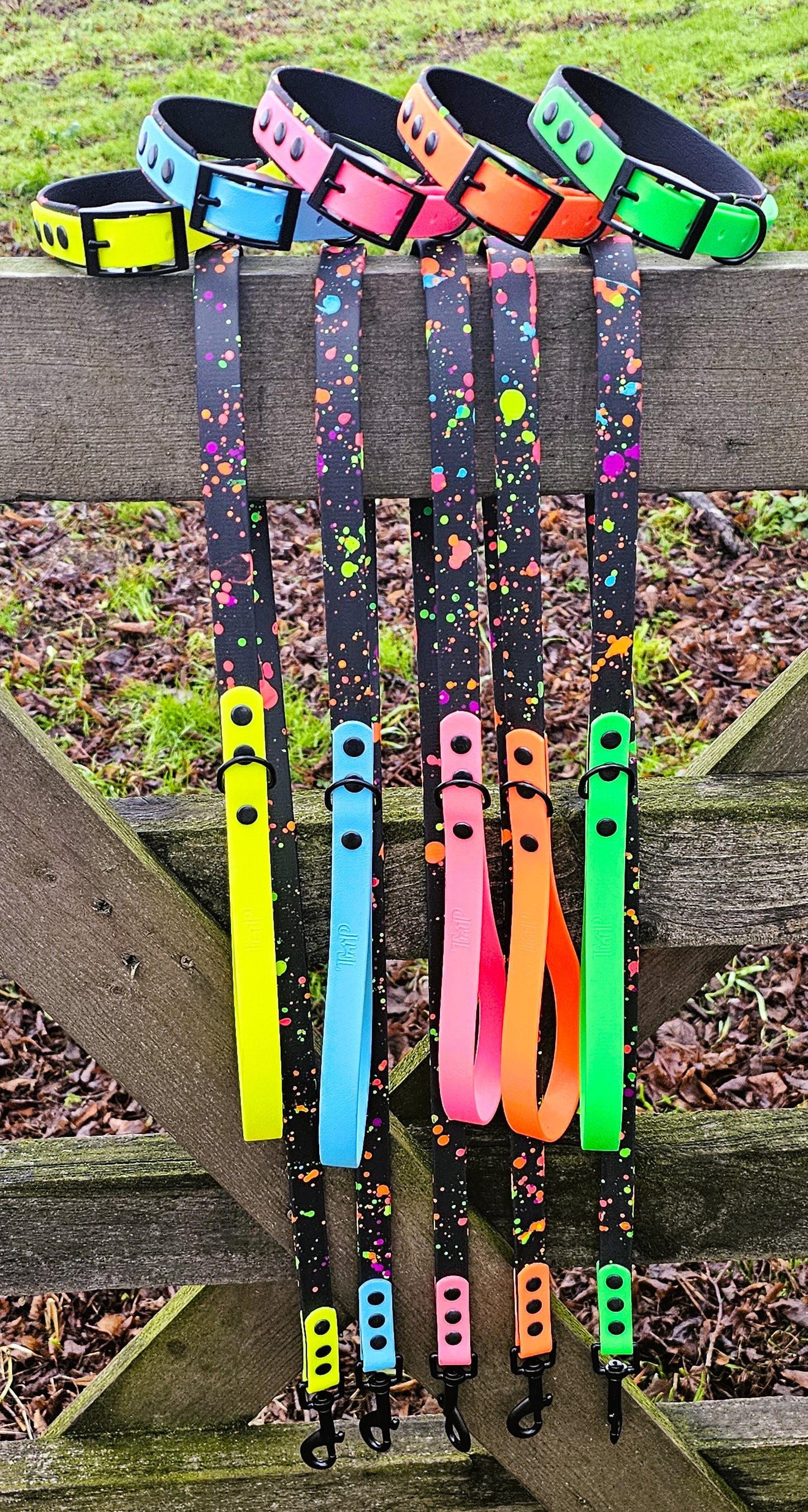 Neon Blue - Waterproof BioThane© Splatter Dog Lead - Neon Collection