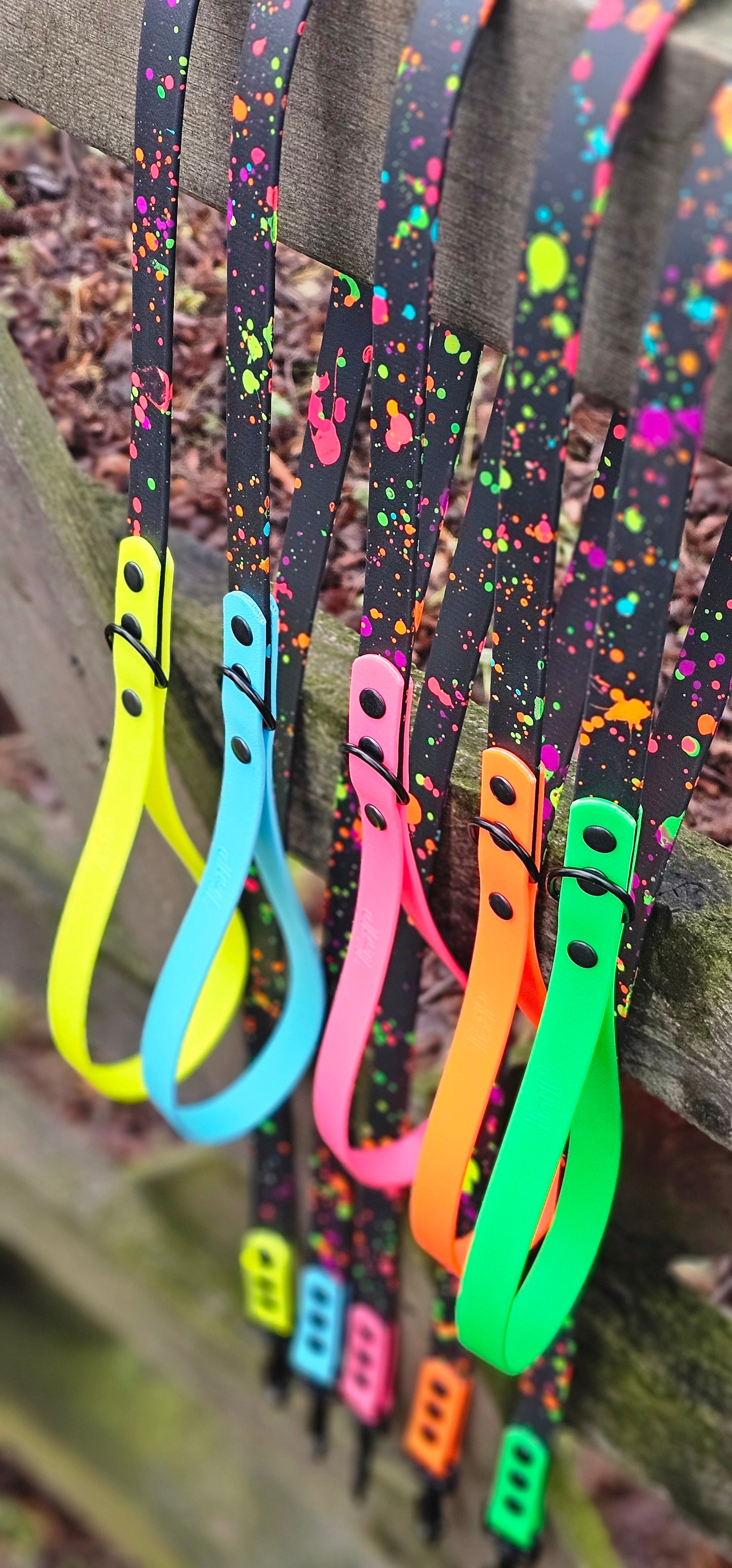 Neon Blue - Waterproof BioThane© Splatter Dog Lead - Neon Collection