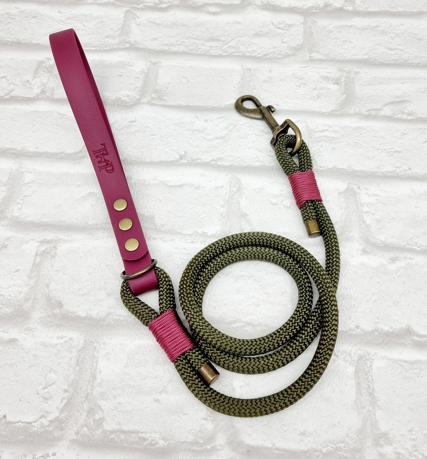 Army Green & Burgundy - Classic Rope Dog Lead