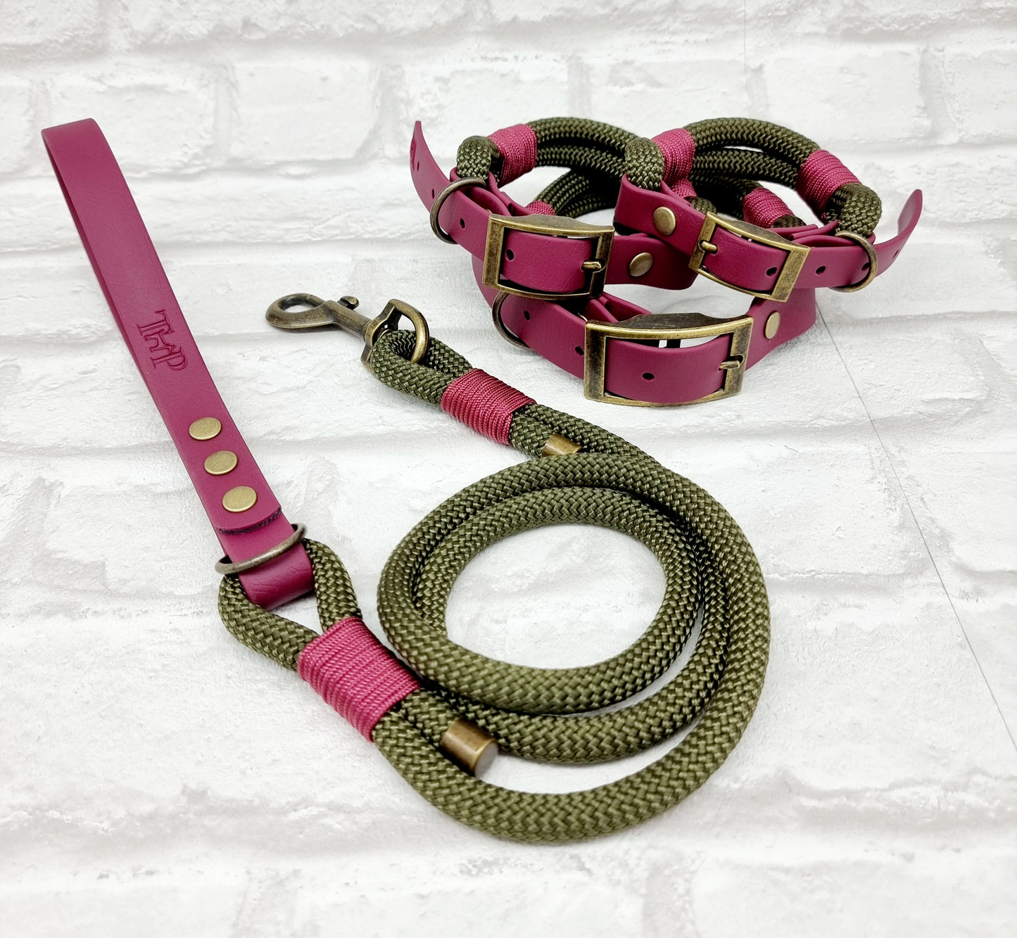 Army Green & Burgundy - Classic Rope Dog Lead