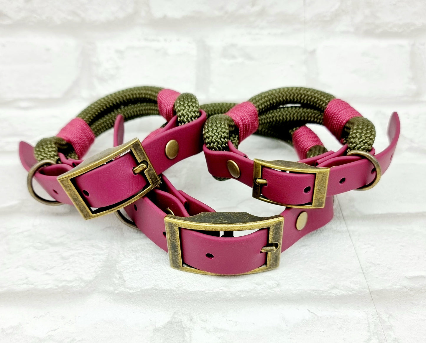 Army Green & Burgundy - Classic Rope Dog Collar