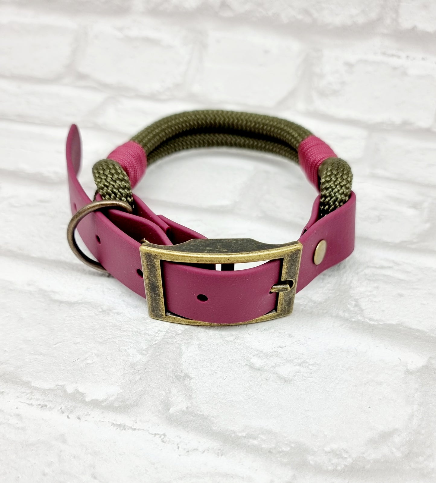 Army Green & Burgundy - Classic Rope Dog Collar