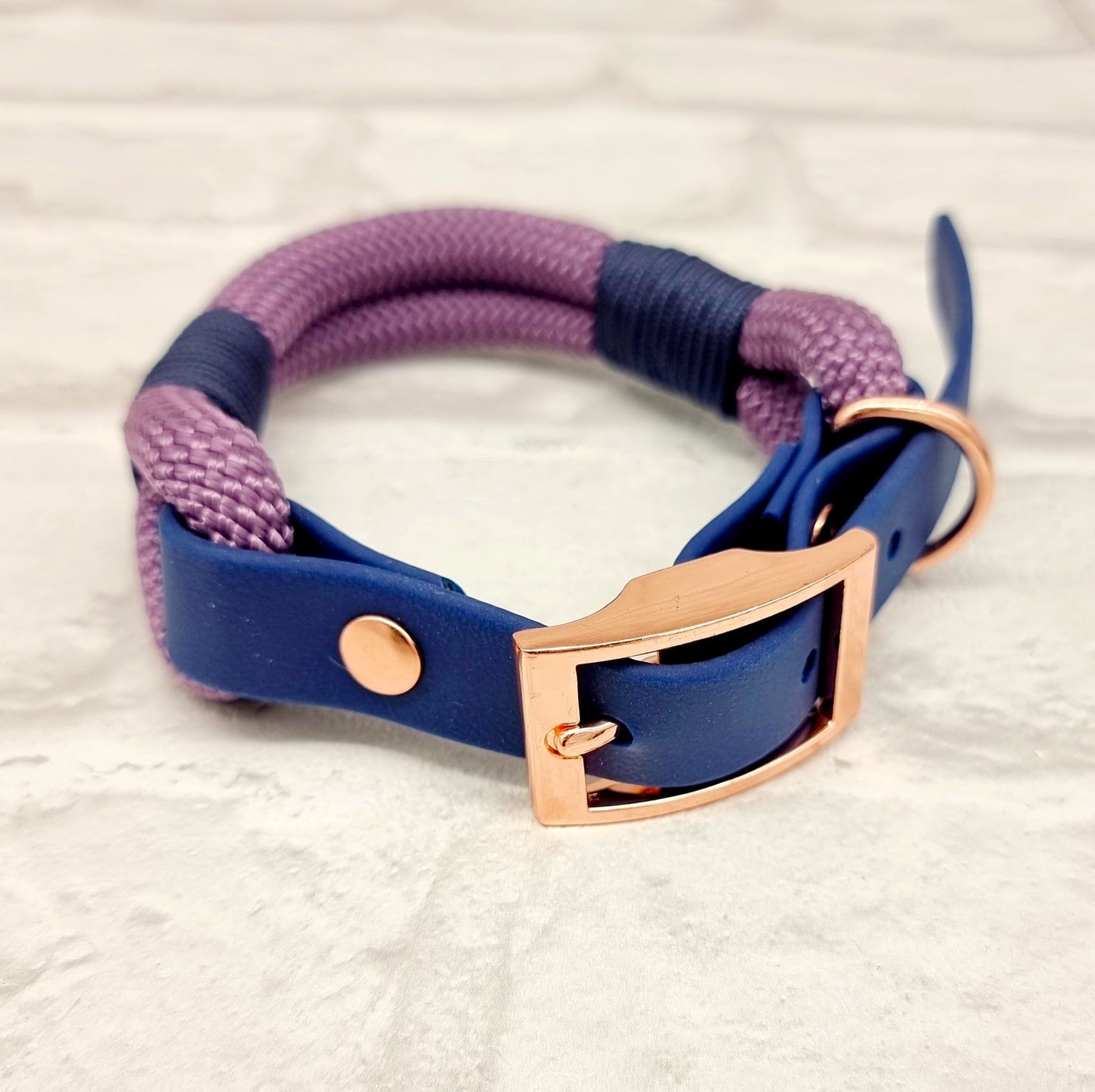 Mauve & Navy - Classic Rope Dog Collar