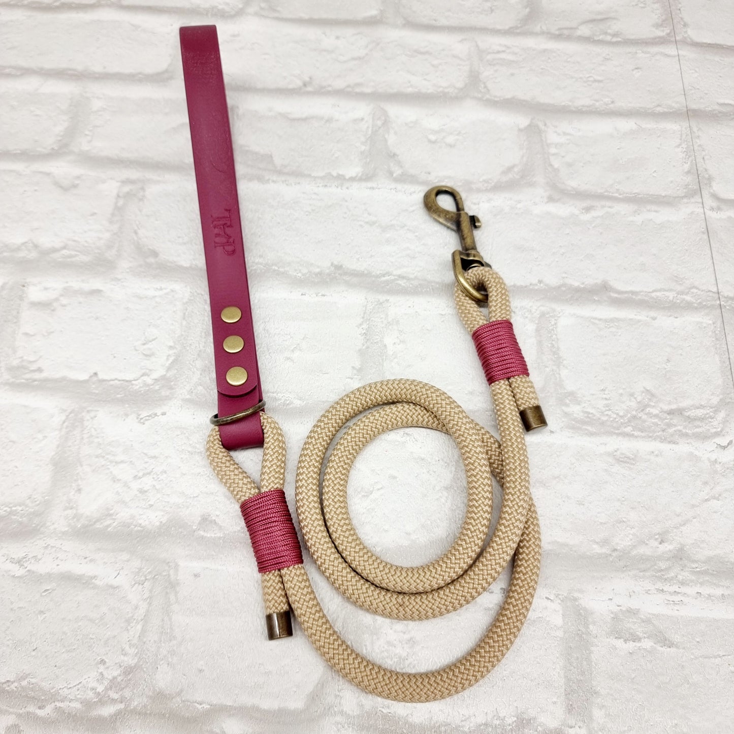 Sand & Burgundy - Classic Rope Dog Lead