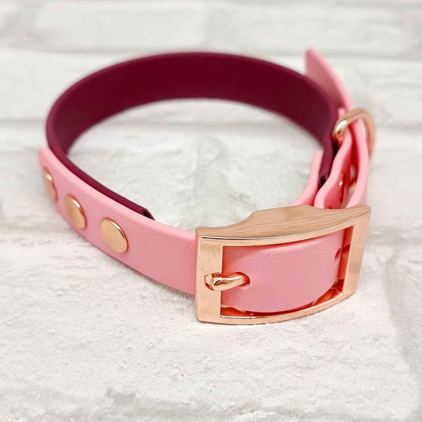 Burgundy & Baby Pink - Waterproof BioThane© two-coloured Dog Collar