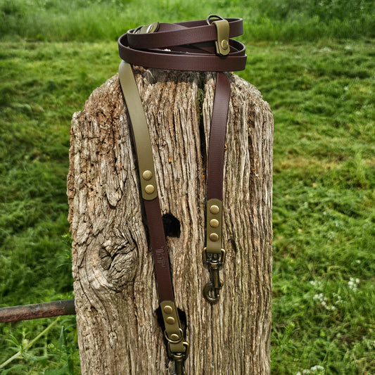 Dark Brown & Olive - Waterproof BioThane© handsfree Dog Training Lead