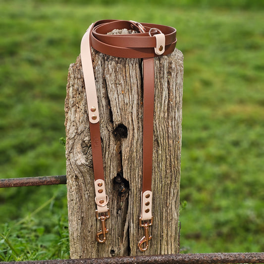 Brown & Powder Pearl - Waterproof BioThane© handsfree Dog Training Lead