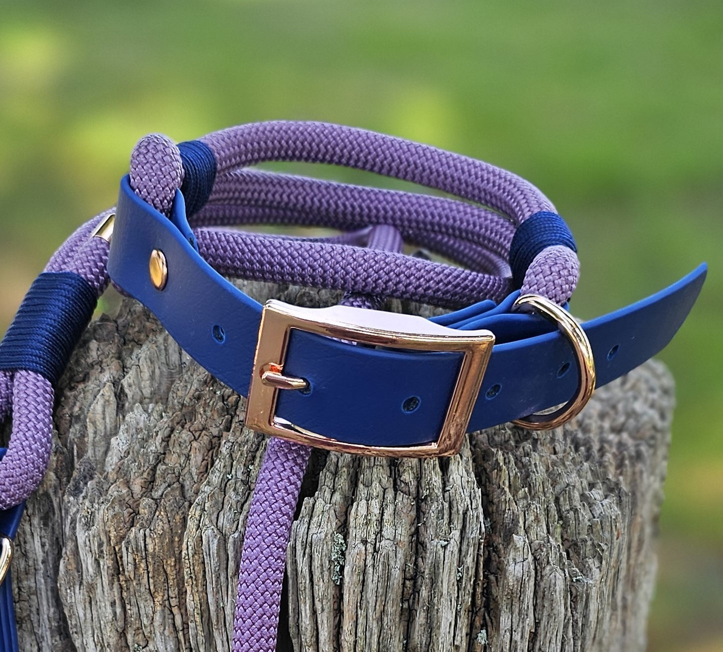 Mauve & Navy - Classic Rope Dog Collar