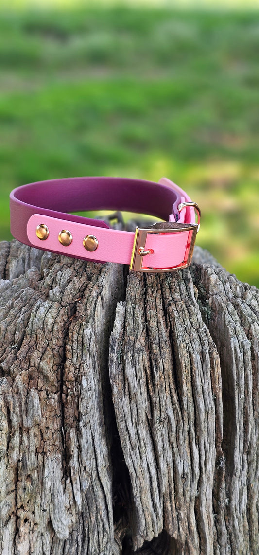 Burgundy & Baby Pink - Waterproof BioThane© two-coloured Dog Collar