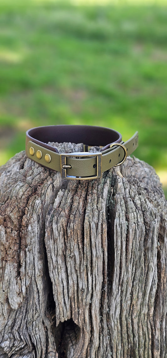 Dark Brown & Olive - Waterproof BioThane© two-coloured Dog Collar