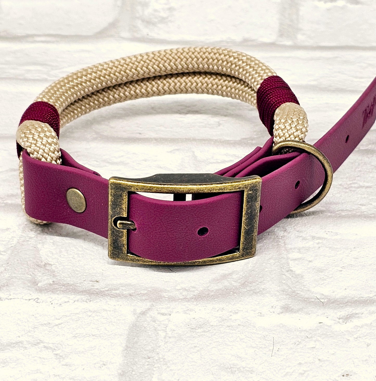 Sand & Burgundy - Classic Rope Dog Collar
