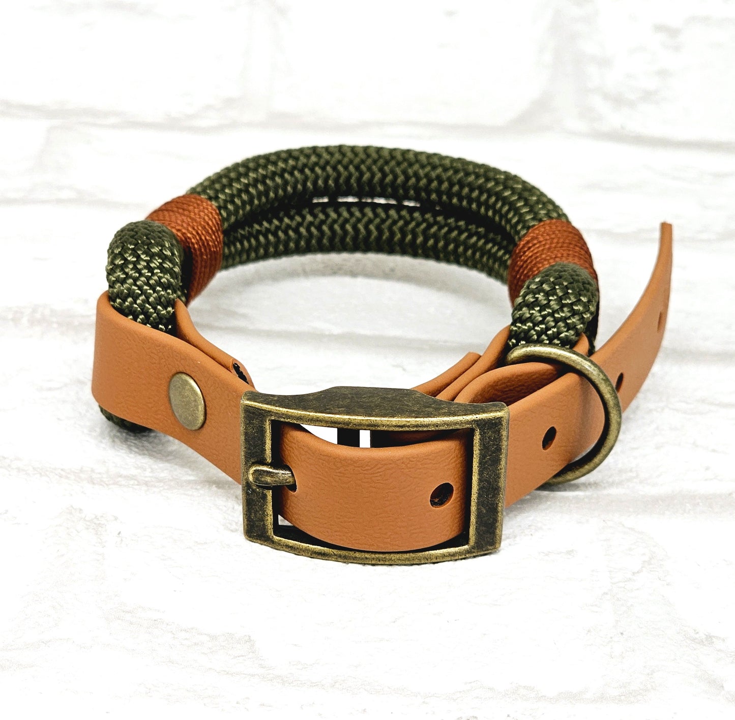 Army Green & Tan - Classic Rope Dog Collar