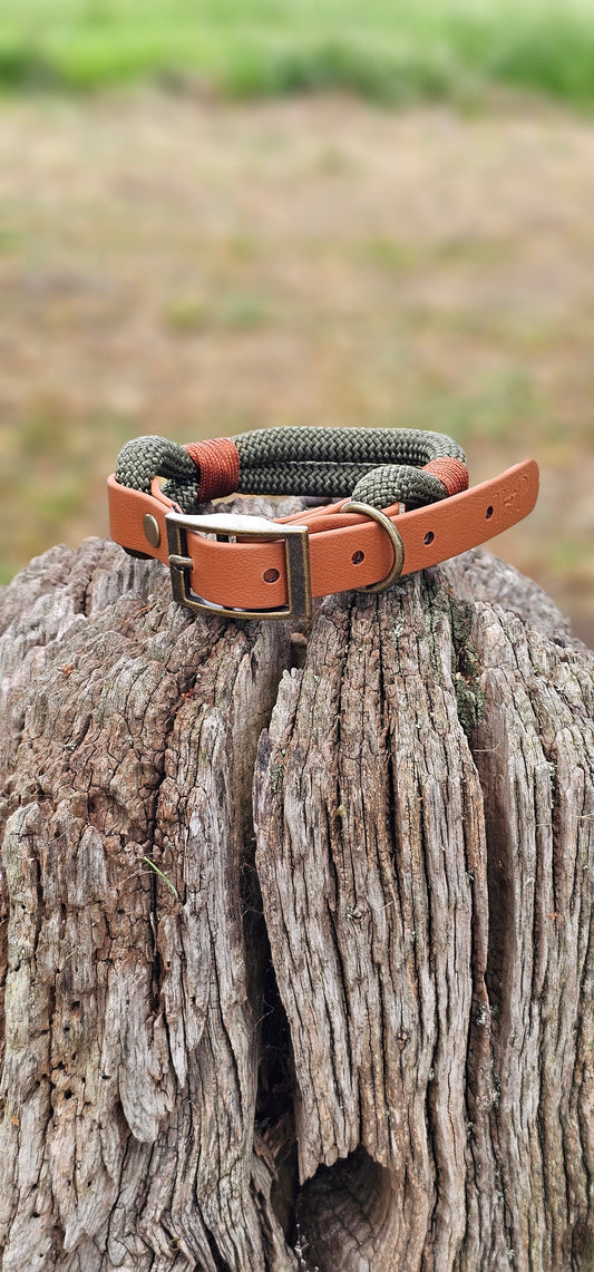 Army Green & Tan - Classic Rope Dog Collar